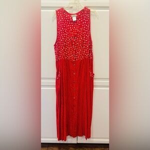 Coldwater Creek Red Button-Up Dress Sleeveless with White Floral Pattern XL